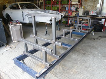 Jig sections mounted on frame