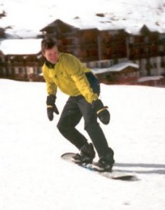 Robert on a snowboard