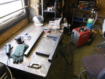 Welding up the jig using a welding table to keep everything straight