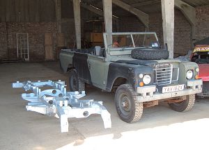The Land ROver next to it's new chassis