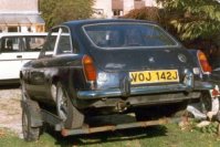 Rear view MGB on trailer