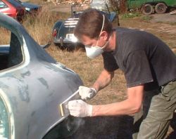 Robert sanding a rear wing