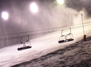 Snow making machine at night