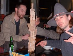 Pat and me playing Extreme Jenga