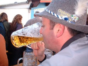 Carlo downs a litre of beer