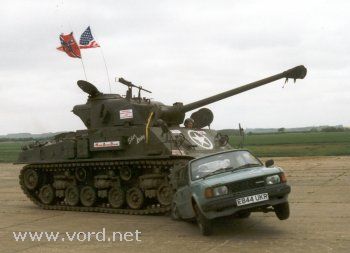 Sherman drives over rear of Skoda