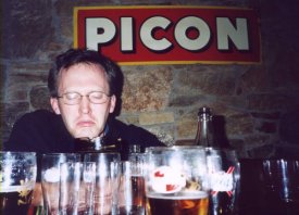 John with lots of empty beer glasses