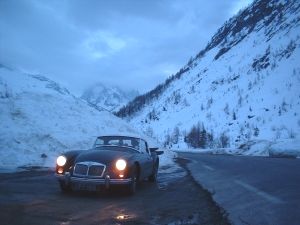 The MGA on a pass at dusk