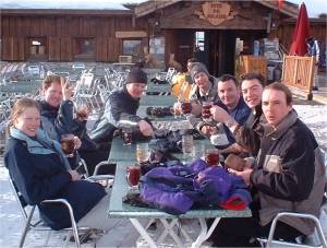 Group outside resturant on slopes