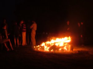 Flames from a well established bonfire