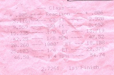 Santa Pod timing slip